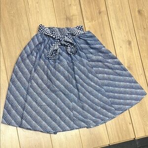 Blue and White Midi A-Line Skirt with Tie Front
